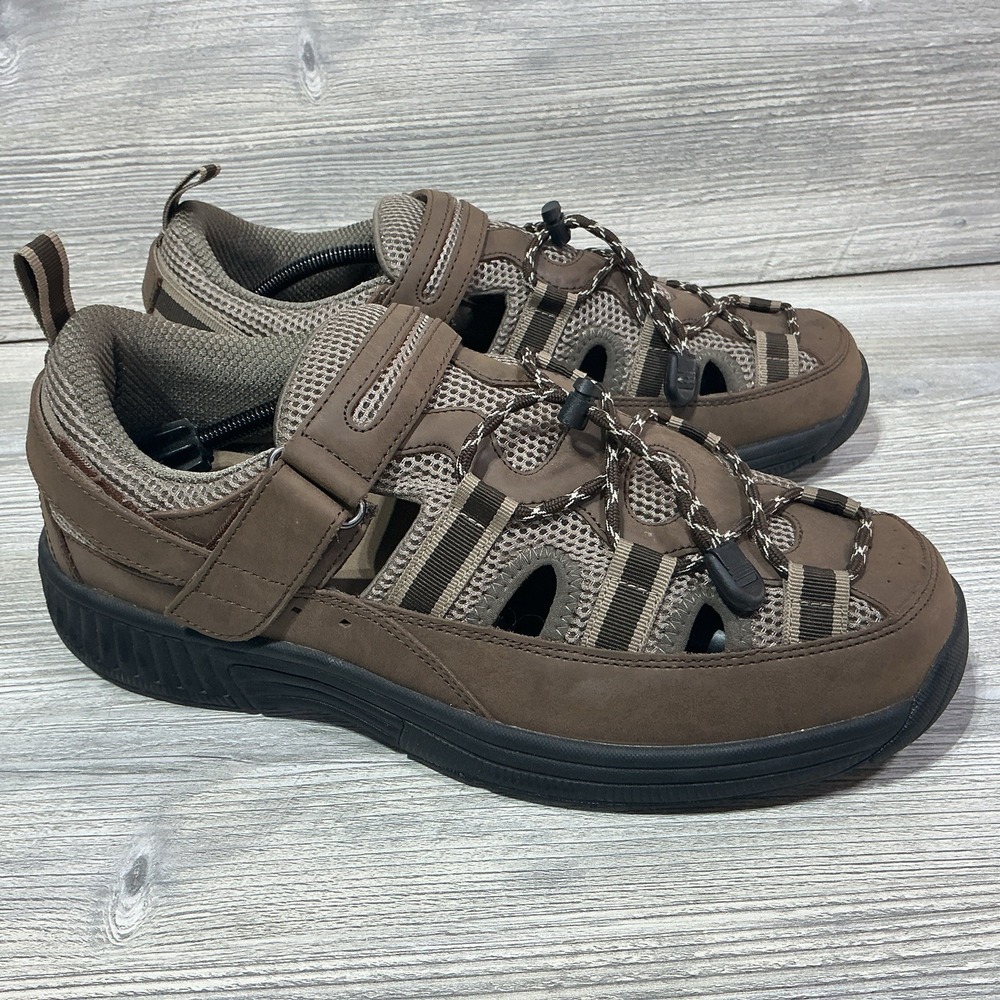 Orthofeet Men's 12 D Brown Leather BioFit 573 Hook Loop Diabetic Shoes Sandals